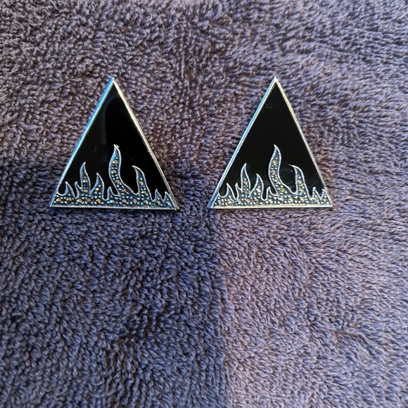 JJ Judith Jack Sterling Marcasite Jet Black Onyx Stone Square Post Earrings - Picture 1 of 5